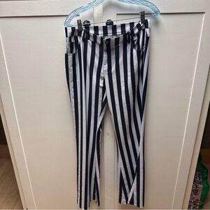 iEFiEL Women's High Waist Slim Fit Black&White Striped Bell Bottom Flare Medium